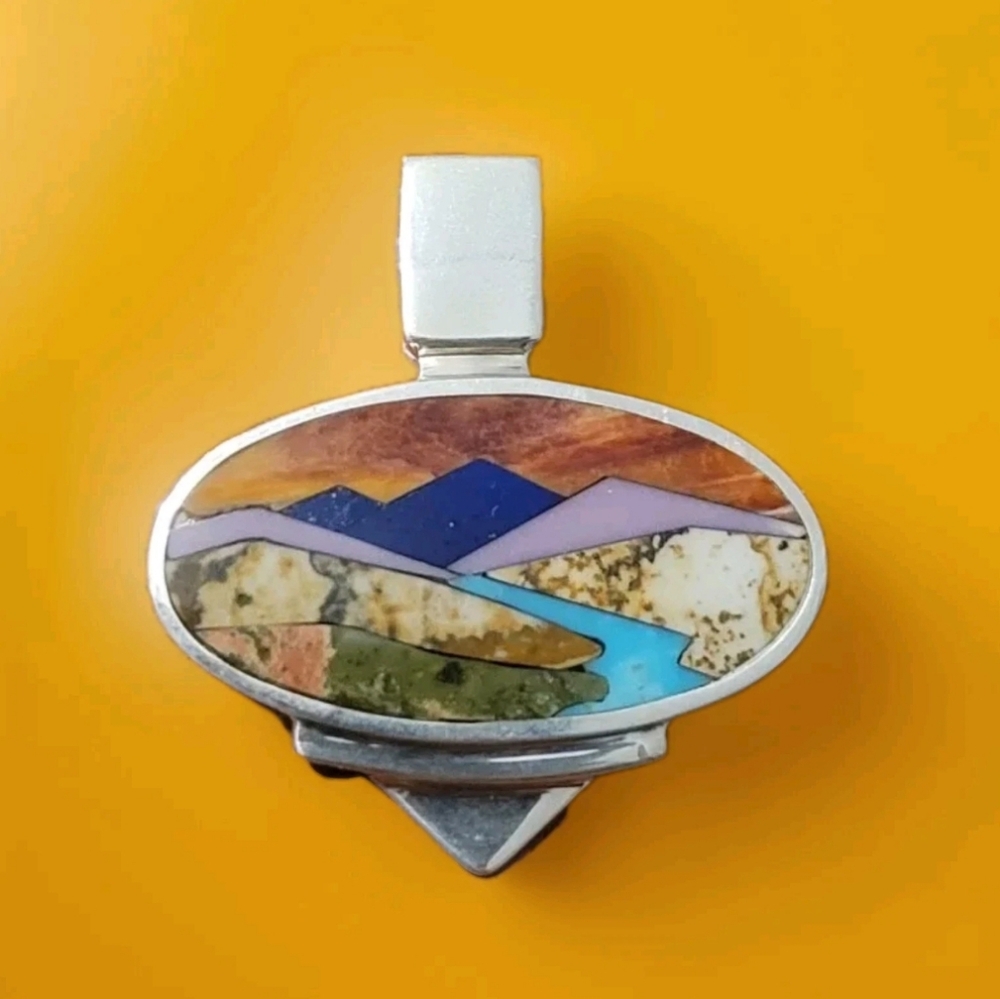 Amazing Mark Jimenez Multicolor Inlay Landscape Pendant
